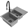 Мексен Газпарт мивка от гранит, 1,5-коморна с отцеждач и кухненска батерия Савита, сива - 6507-71-672601-70-B