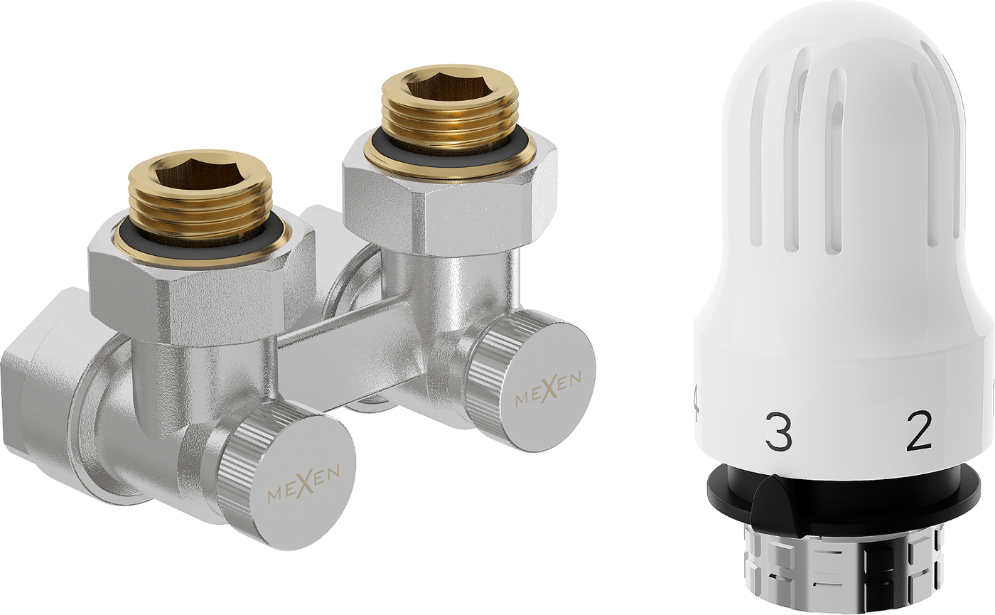 Mexen G04 двутръбен термостатичен комплект DN50, ъглов 1/2"x16 мм, никел - W911-016-948-01