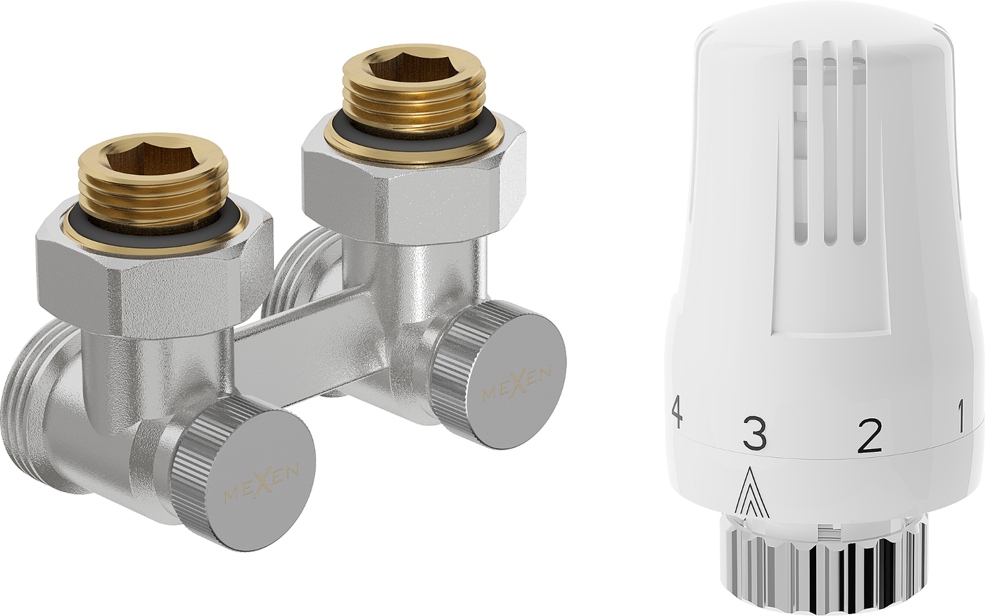 Mexen G01 комплект термостатичен двутръбен DN50, ъглов 1/2"x3/4", никел - W911-012-918-01