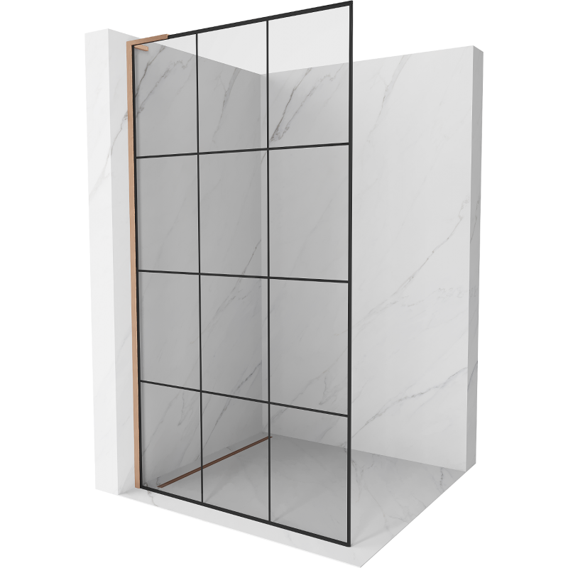 Mexen Киото L стена за душ Walk-in 120 x 200 см, черен модел, четка мед - 800-120-103-65-77