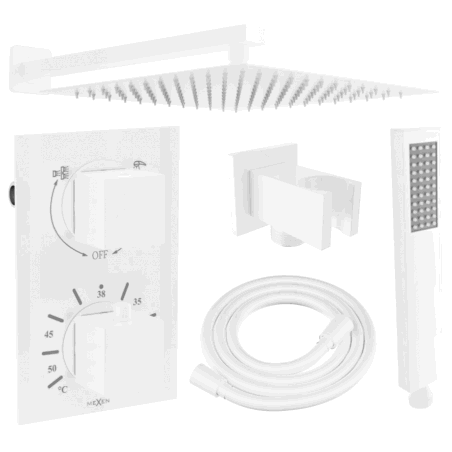 Mexen Cube DR02 подов комплект за душ с дъждовна глава 30 см, бял - 77502DR0230-20