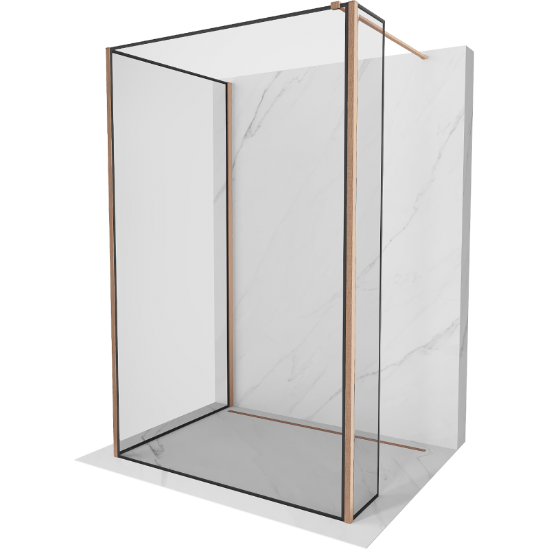 Mexen Kioto стена за душ Walk-in 140 x 80 x 30 см, черен модел, четка мед - 800-140-080-221-65-70-030