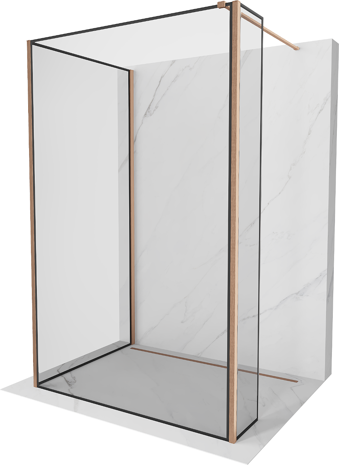 Mexen Kioto стена за душ Walk-in 140 x 80 x 30 см, черен модел, четка мед - 800-140-080-221-65-70-030