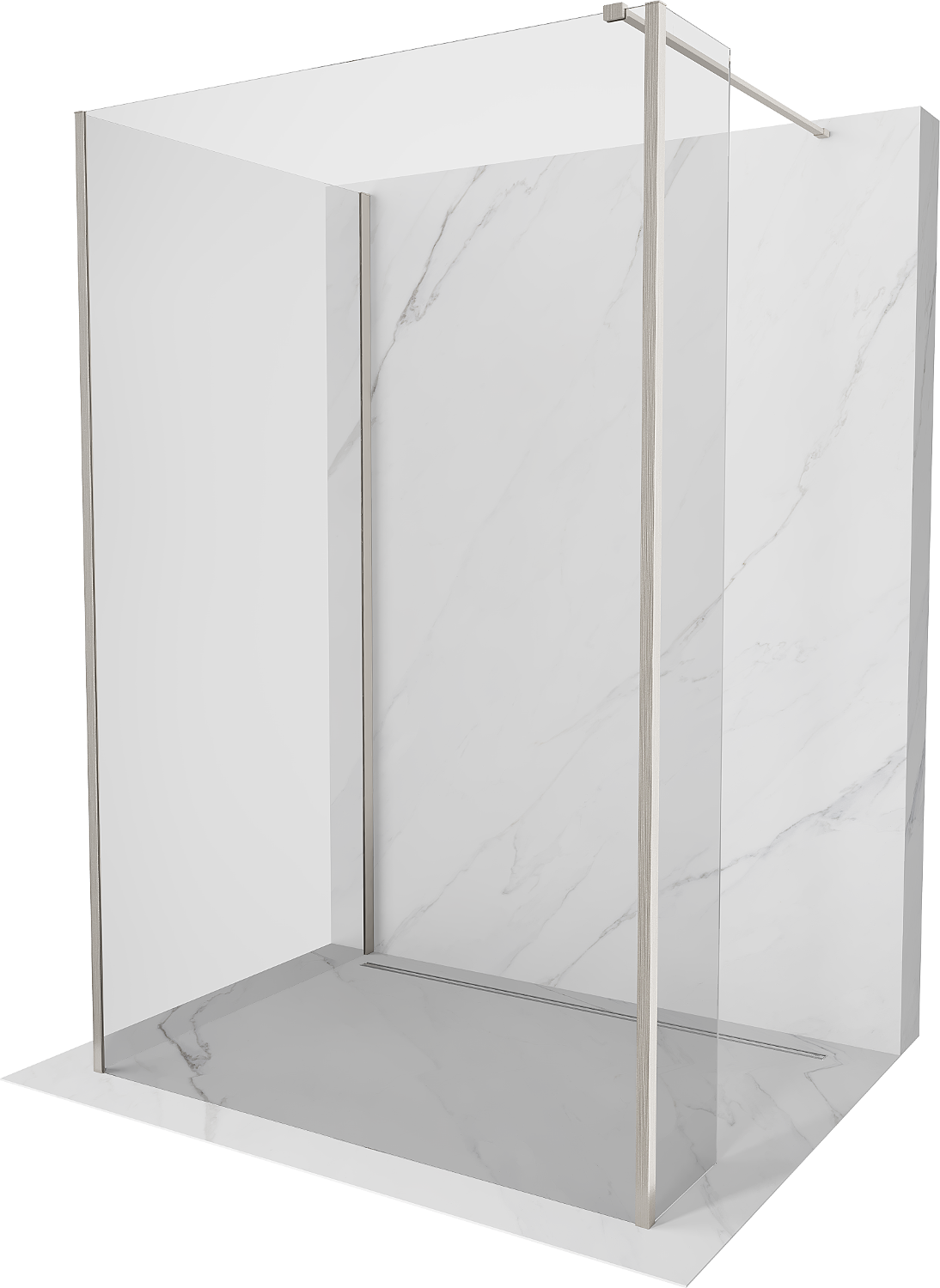 Mexen Kioto стена за душ Walk-in 100 x 75 x 30 cm, прозрачна, шлифован никел - 800-100-075-221-97-00-030