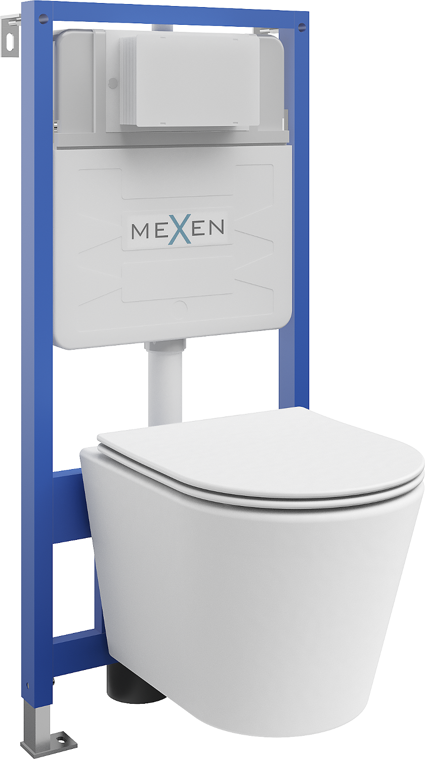 Mexen комплект за стенен монтаж WC стелаж Fenix Slim с чиния WC Rico и капак с бавен пад, матово бяло - 61030724001